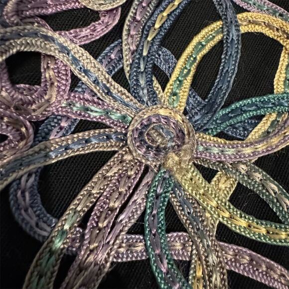 Black Floral Ribbon Swirl Embroidered Sheer Formal Jacket Wedding L Art to Wear - Picture 4 of 10